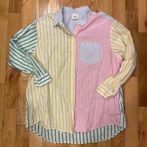 Gap The Big Shirt - Oversized Boyfriend Pastel Stripe Button Up - Size XL